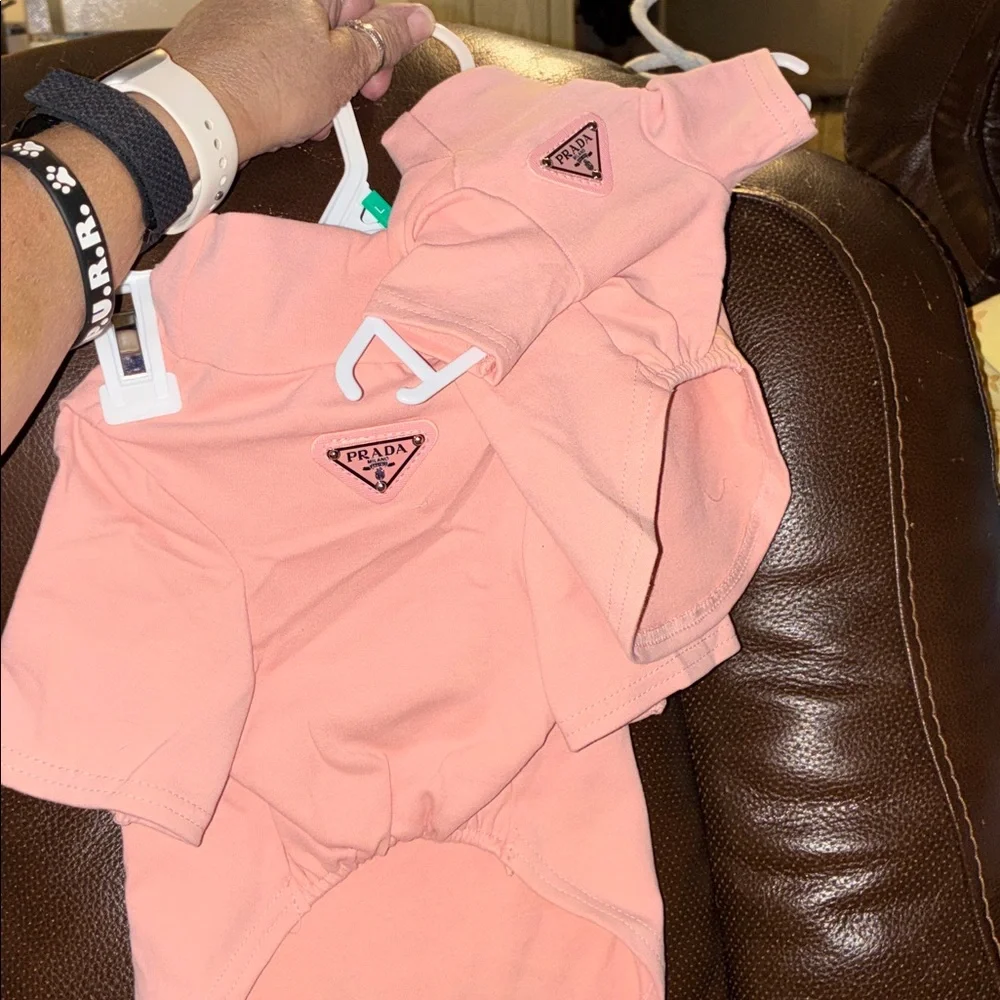 Prada Peach Pink Triangle Logo Pet Outfit - Picture 3 of 5
